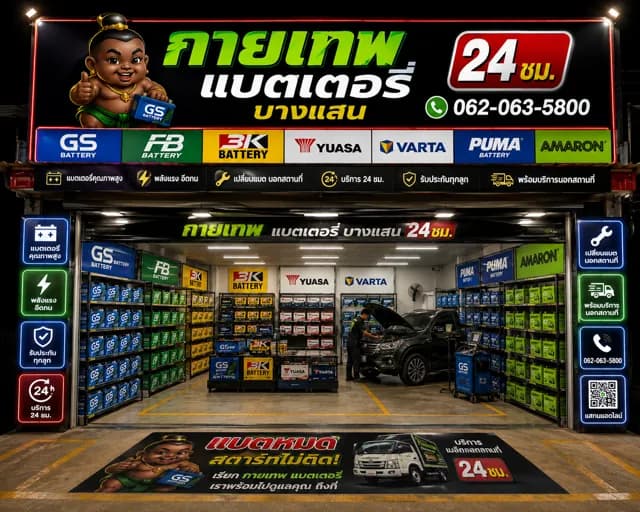 กายเทพแบตเตอรี่รถยนต์ บริการนอกสถานที่ ตลอด 24 ชั่วโมง
